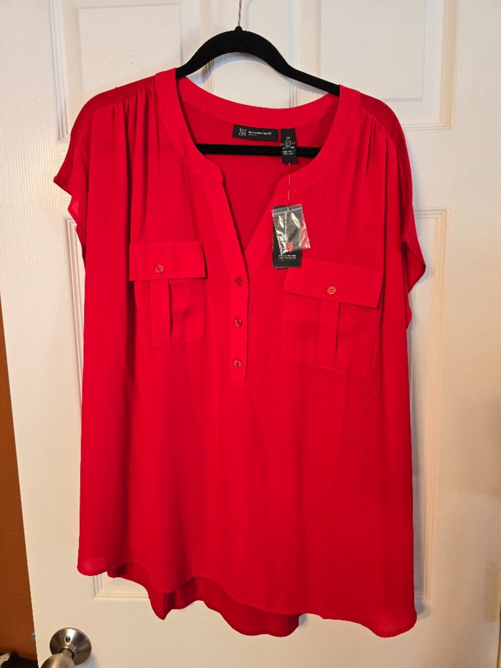 INC Red Mixed Media Blouse - NWT